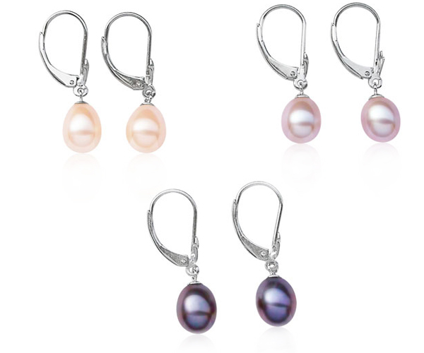 Large Pearl Leverback Earrings In Sterling Silver