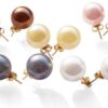 Chocolate, Champagne, Pale Pink, Grey and White 10mm or 12mm Southsea Shell Pearl Stud Earrings in 14k YG