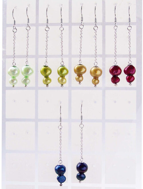 Light Green, Olive Green, Golden Rod, Cranberry, Navy Blue Baroque Pearl Earrings Dangling in SS