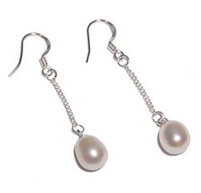 White 7-8mm Dangling Teardrop Pearl Earrings Silver