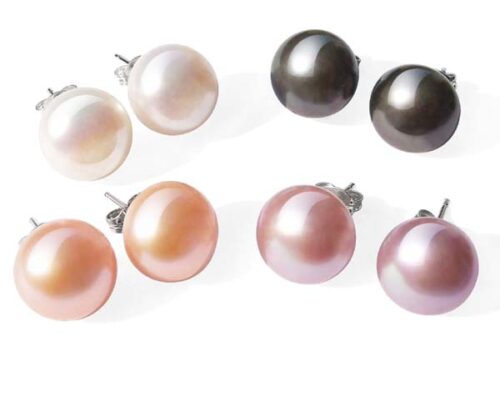 White, Black, Pink and Lavender 11-11.5mm AAA Quality Pearl Earrings in SS