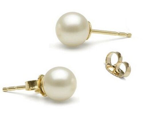 5.5-6mm Completely Round AAA Quality Pearl Studs Earrings 14KY Gold