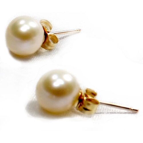 5.5-6mm Completely Round AAA Quality Pearl Studs Earrings in 14K Yellow Gold