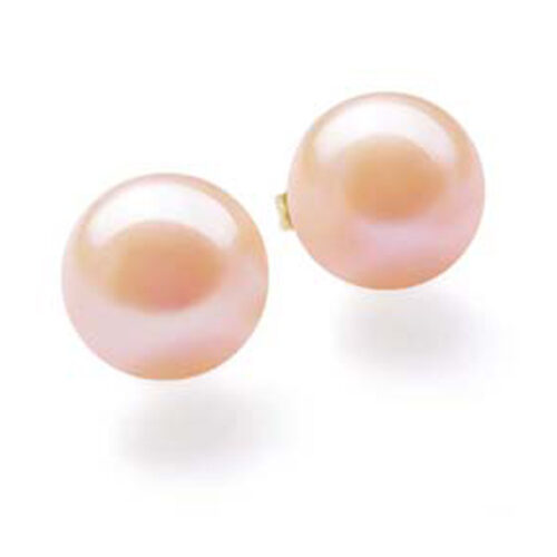 14k yellow gold 6mm pink pearl studs earrings