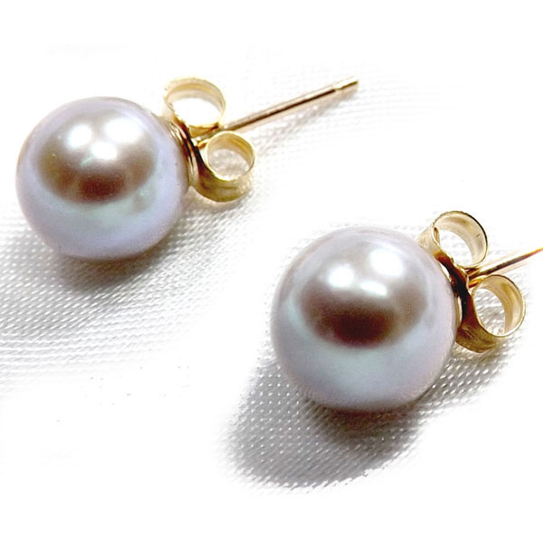 6.57mm Completely Round AAA Quality Pearl Studs Earrings 14K Gold