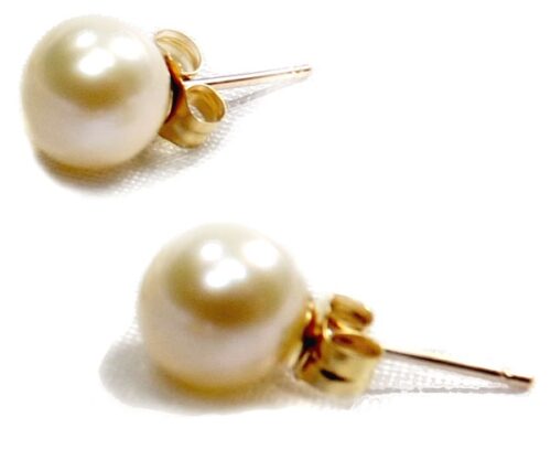 7-7.5mm AAA White Round Pearl Studs 14KYG Earrings