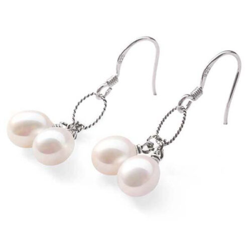 Stylish Double Teardrop Pearls Dangling in Silver