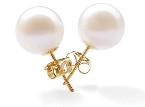 White 8-8.5mm AAA Round Pearl Earrings, 14k YG