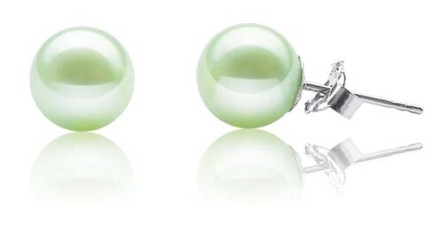 Light Green 8-8.5mm AAA Round Pearl Earrings, 14k YG