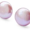 Mauve 11-12mm Coin Pearl Stud Earrings, 925 SS