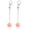 Mauve/Pink Long Dangling Leverback Earrings in Snowball Design, 925 Sterling Silver