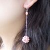 Pink/Mauve Long Dangling Leverback Earrings in Snowball Design, 925 Sterling Silver