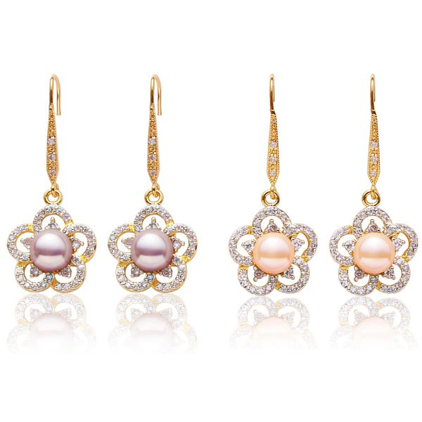 Long Dangling 89mm Pearl Earrings in Flower Design
