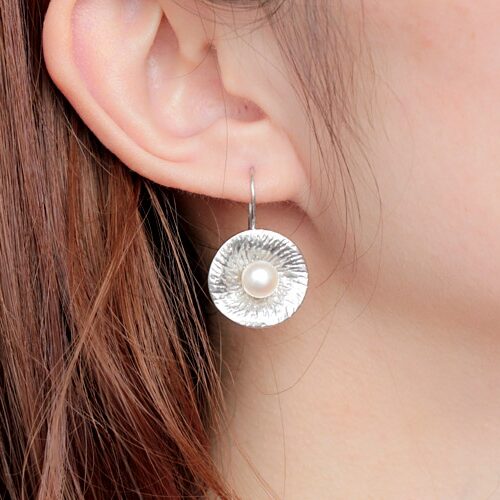 White 7-8mm Button Pearl Earrings,18k WG Overlay