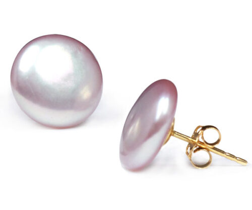 Pink 11-12mm AAA Coin Pearl Stud Earrings, 14K Solid YG