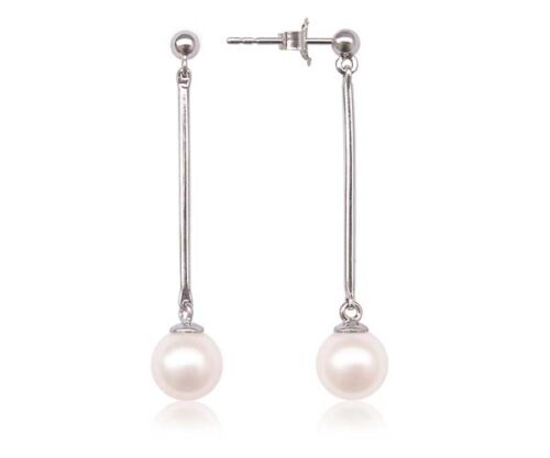 White 7-8mm Round Pearl Earrings, 14K Solid YG