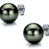 Tahitian Black Round Pearl Studs Earrings 14K Gold