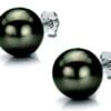 11-11.5mm AAA Tahitian Greenish Pearl Studs Earrings 14K White Gold