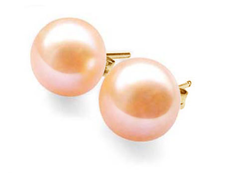 Pink 9-9.5mm AAA Pearl Earrings 14K Solid YG