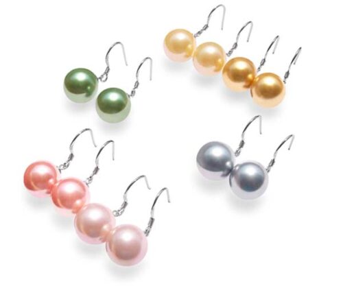 Pale Pink, Rose Pink, Peacock Green, Yellow, Champagne and Grey 12mm SSS Pearls Dangling Silver Earrings