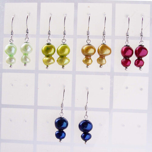 Light Green, Olive Green, Dark Golden, Cranberry and Navy Blue SS Baroque 2 Pearl Earrings