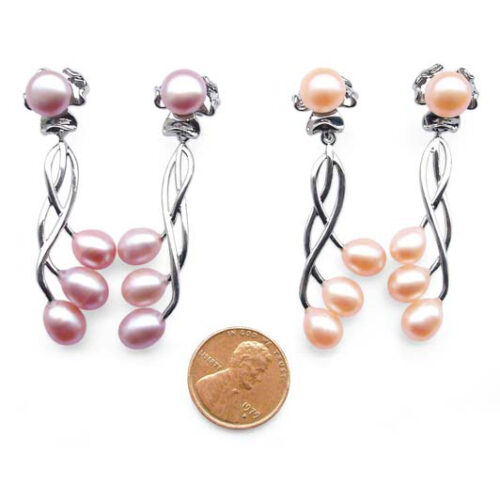 Long Dangling 4 Real Pearl Earrings
