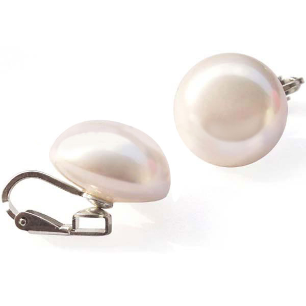 Round Southsea Shell Mabe Pearl Clipped Earring in 925 Sterling Silver White 14-15mm