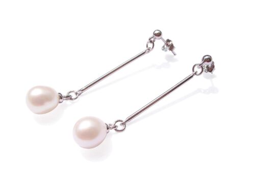 White 7-8mm Cultured AAA High Quality Drop Pearls in 925 SS Earrings