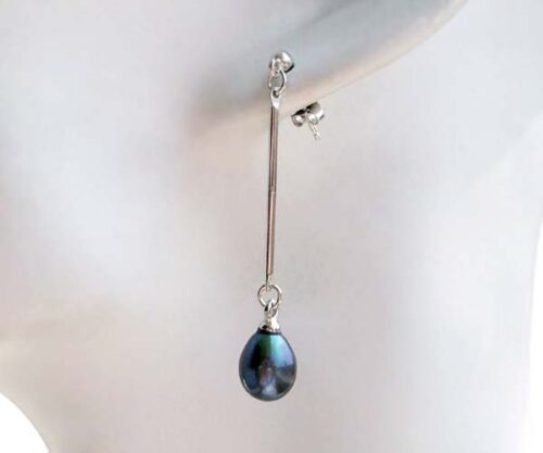 Black 7-8mm Cultured AAA High Quality Drop Pearls in 925 SS Earrings