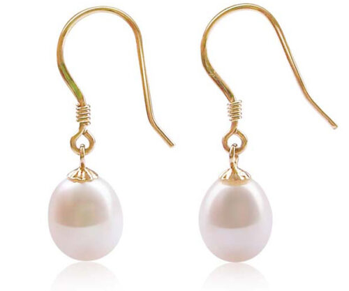 Mauve Colored 8-9mm AAA Quality Drop Pearl Earrings, 14k Solid YG