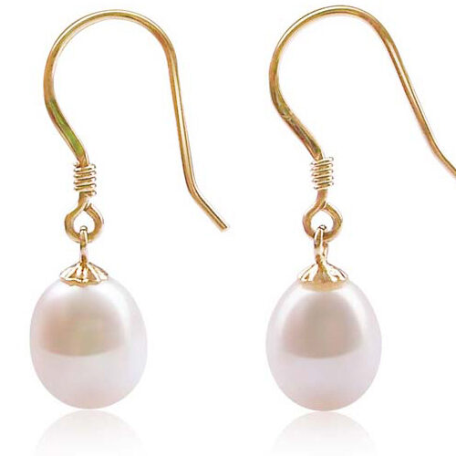 Mauve Colored 8-9mm AAA Quality Drop Pearl Earrings, 14k Solid YG