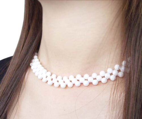 White 3-Row 6-7mm Coral Necklace, 925 SS