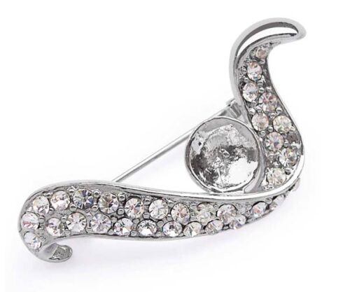 18K White Gold Arch Shaped Pearl Brooch Setting