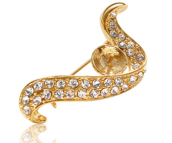 Arch Shaped Pearl Brooch Setting, 18K Gold Overlay