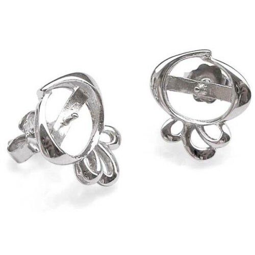 Pearl Earring Settings in Flower Design 925 Silver