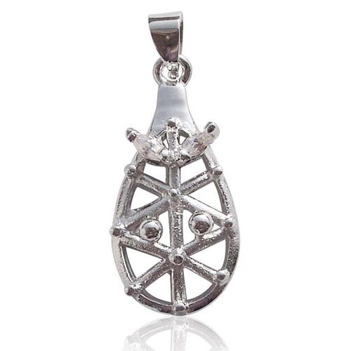 18K White Gold Overlay Drop Shaped Pendant Setting for 10 Pearls