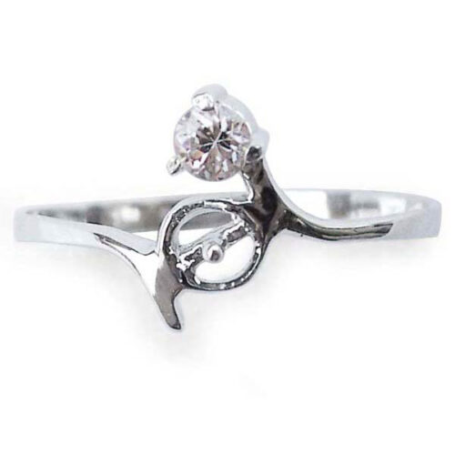 925 Sterling Silver Pearl Ring Setting with Single CZ Diamond