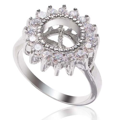 925 Sterling Silver Ring Setting with 16 CZ Diamonds Surrounded