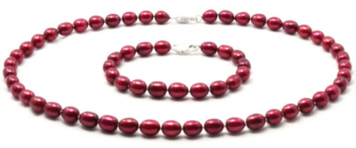 7-8mm AA+ High Quality Cranberry Pearl Necklace and Bracelet Set