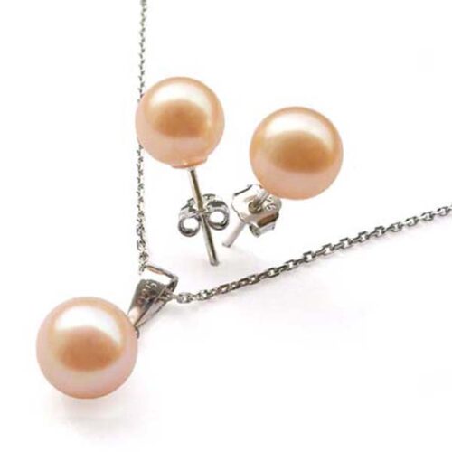 7-7.5mm AAA Pink Pearl Necklace and Earring Set