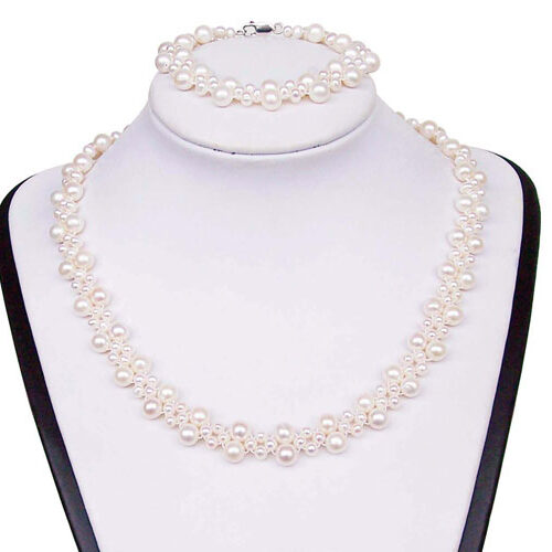 White Pearl Necklace and Bracelet Set