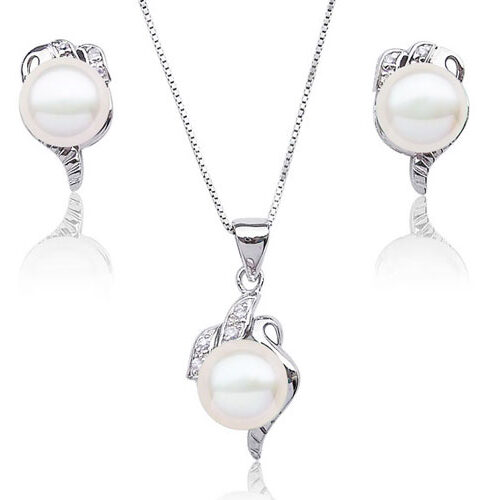 9.5-10mm AAA White Pearl Necklace and Earrings Set