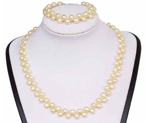6-7mm White Pancake Pearl Necklace and Bracelet Set