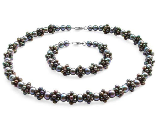 Black Pearl Necklace and Bracelet Set