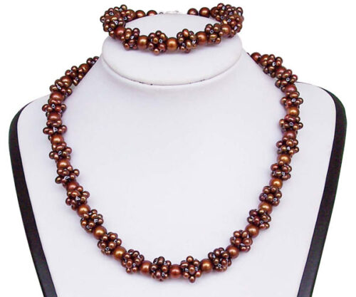 Chocolate Pearl Necklace and Bracelet Set