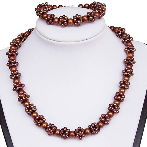 Chocolate Pearl Necklace and Bracelet Set