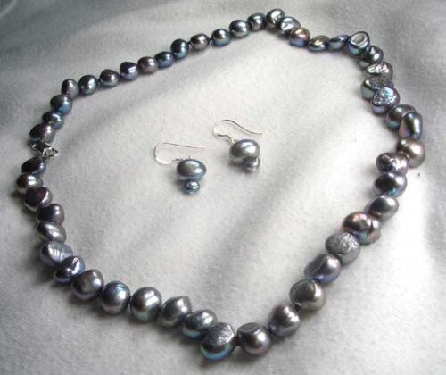 Grey Baroque Pearl Necklace and Earrings Set