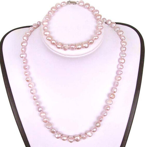 Mauve Baroque Pearl Necklace, Bracelet and Earrings Set