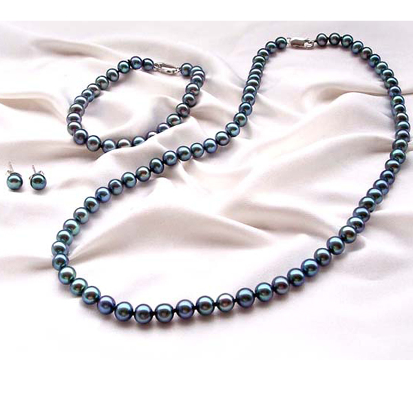 Sterling Silver 7mm 16 Inch Pearls Bead Necklace. 