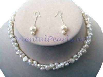 White Baroque Pearl Necklace and Earrings Set